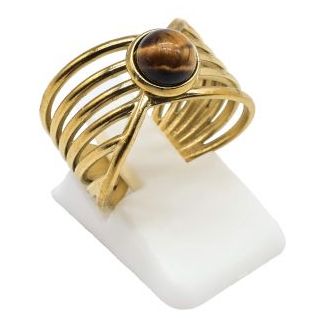 Anillo Acero Inox. 6 líneas OJO TIGRE
